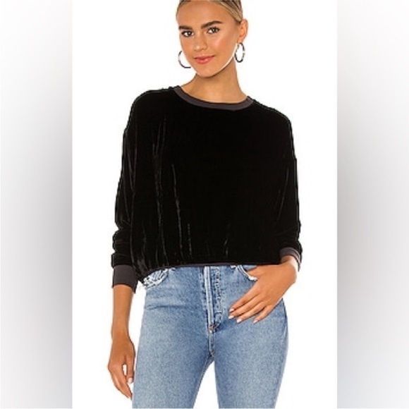 Young Fabulous & Broke Tops - Young Fabulous & Broke Caroline Black Velour Pullover Sweatshirt Size small